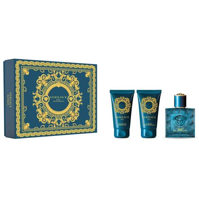 Versace Eros dāvanu komplekts 50 ml EDT, dušas želeja un Eros 50 ml balzams pēc skūšanās Eros 50 ml vīriešiem