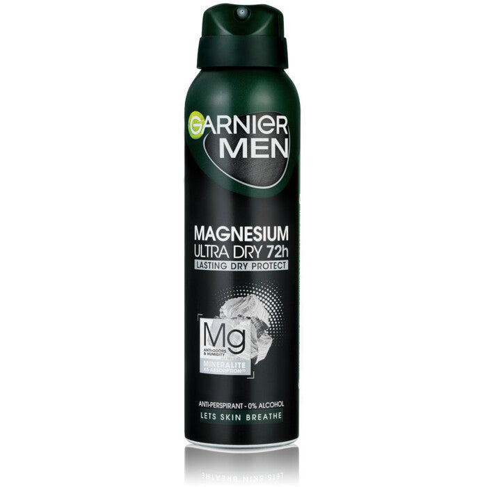 GARNIER MEN Magnesium Ultra Dry izsmidzināms dezodorants - pretsviedru līdzeklis vīriešiem ar magniju (150ml) Vīriešiem