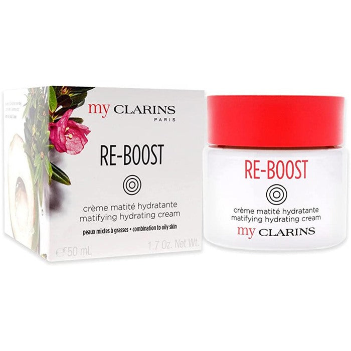 „Clarins Re-Boost Matifying Hydrating Cream“ – drėkinamasis kremas riebiai odai.