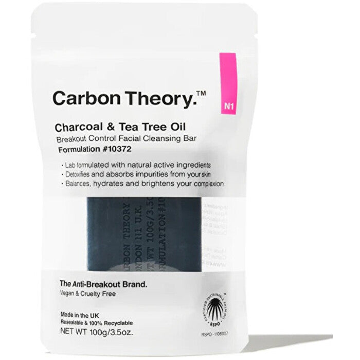 „Carbon Theory“ medžio anglies ir arbatmedžio aliejaus veido valymo muilas, kontroliuojantis spuogus