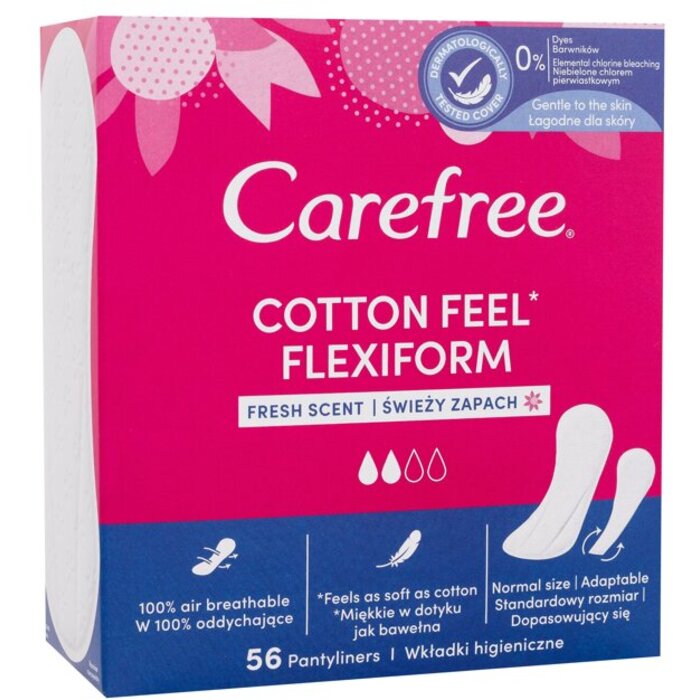 Carefree „Cotton Feel Flexiform Fresh Scent“ – gaivus intymių drabužių kvapas, tinkantis įprastiems apatiniams ir kelnaitėms.