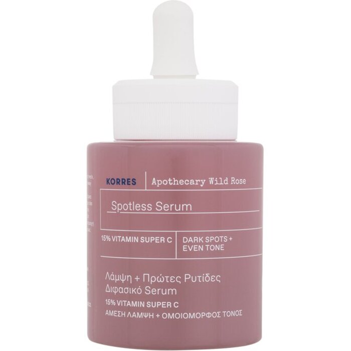 Korres Apothecary Wild Rose Spotless Serum - skaistinamasis odos serumas nuo tamsių dėmių ir raukšlių.