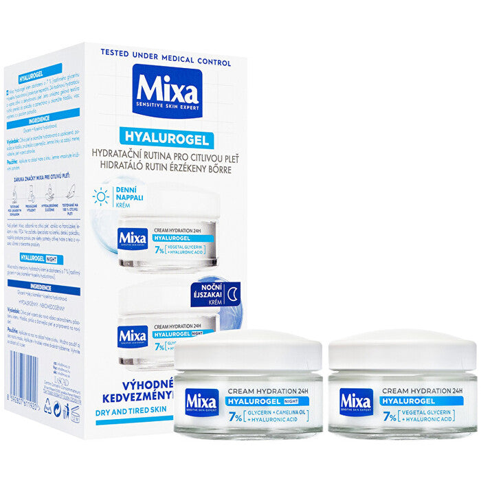 Mixa Hyalurogel Duo Set – drėkinamasis odos priežiūros dovanų rinkinys Moterims