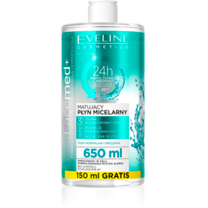Eveline Cosmetics FaceMed+ matizuojantis micelinis viruo – makiažą šalinantis micelinis viruo normaliai/mišriai odai 650ml