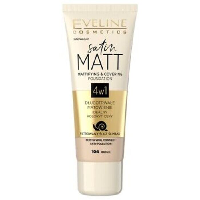 Eveline Cosmetics Satin Matt Matifying & Covering Foundation 4in1 - Skystas makiažas su matiniu efektu 30 ml
