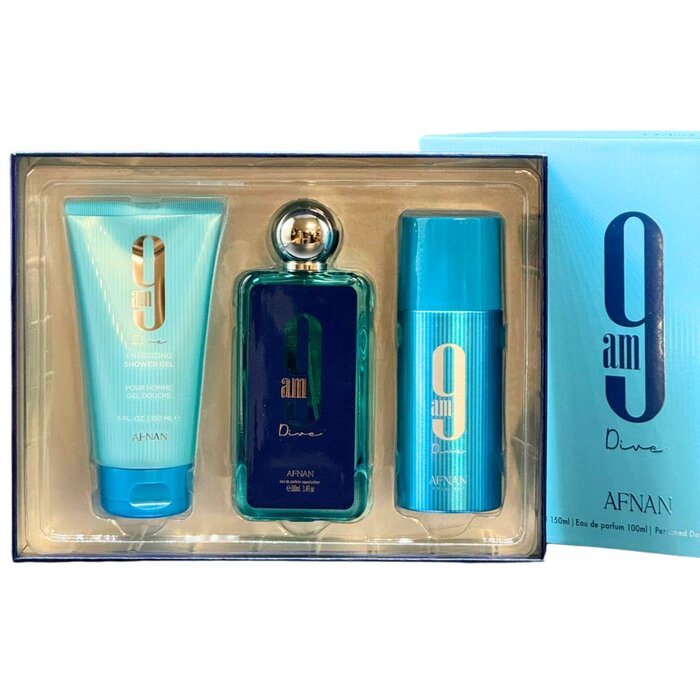 Afnan 9am Dive dovanų rinkinys EDP 100 ml, dušo gelis 150 ml ir dezodorantas 150 ml