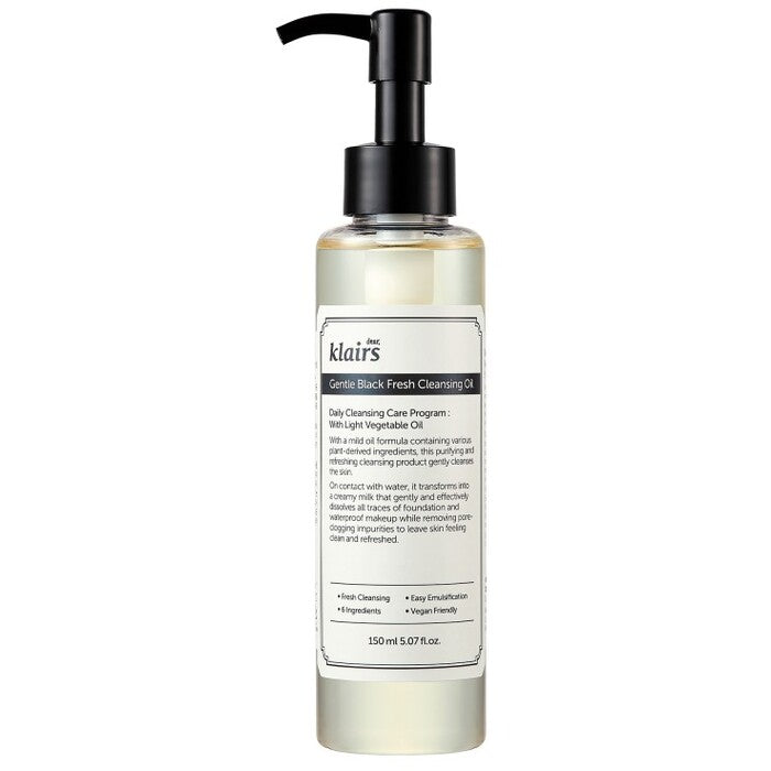 Dear, Klairs Gentle Black Fresh Cleansing Oil – Švelnus valomasis aliejus riebiai odai 30ml