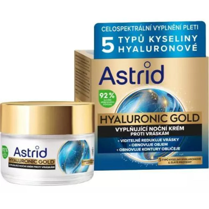 Astrid Hyaluronic Gold Cream – Aukso baltymais užpildantis naktinis kremas nuo raukšlių 50ml