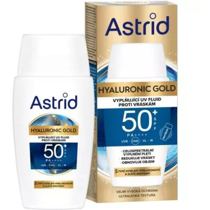 Astrid Hyaluronic Gold Fluid SPF 50 – kasdieninis odos užpildymas 50ml