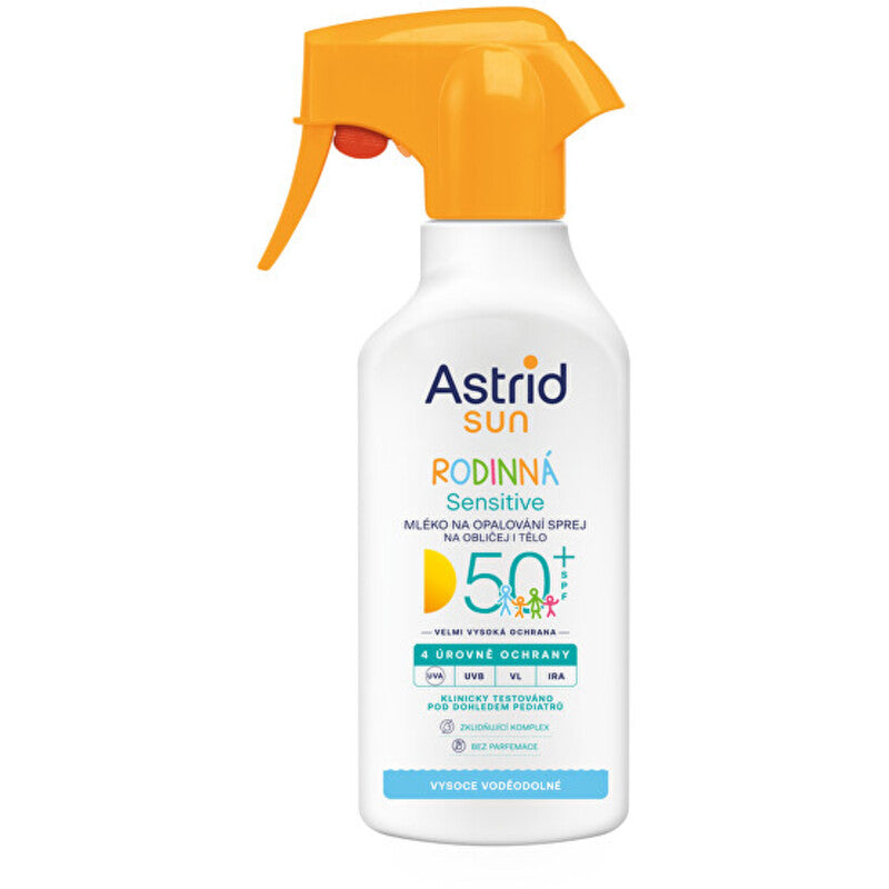 Astrid Sensitive Spray SPF 50+ – šeimos purškiamas įdegio losjonas 270ml