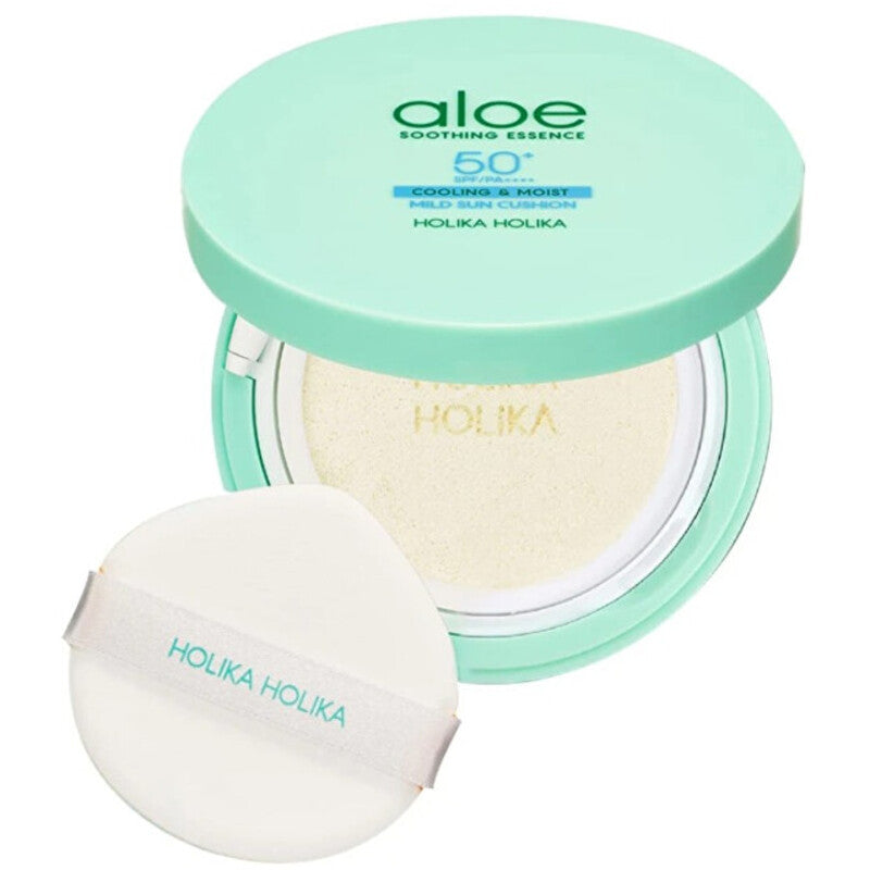 Holika Holika Aloe Soothing Essence Mild Sun Cushion SPF 50+ – odos kremas nuo saulės kempinėje 25.0g