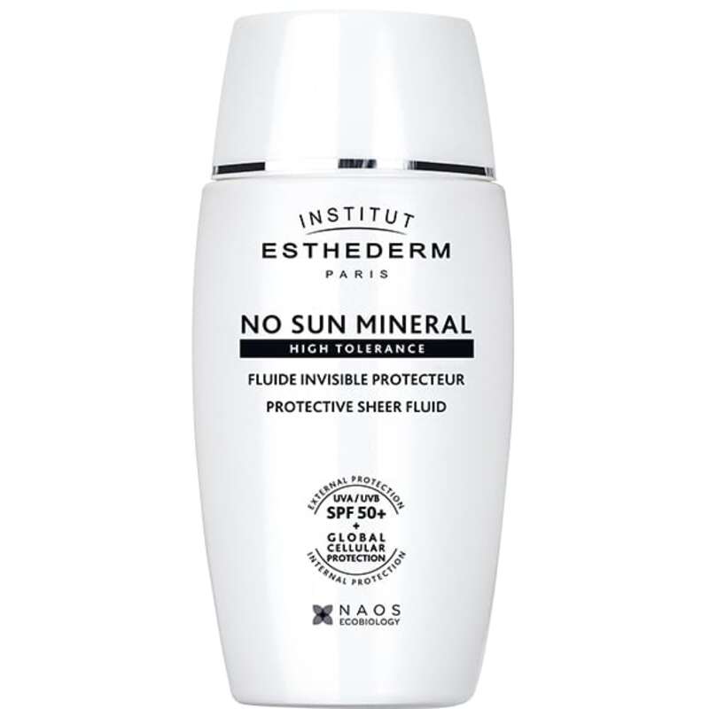 „Institut Esthederm No Sun“ mineralinis apsauginis skaidrusis fluidas SPF 50+ – veido apsaugos nuo saulės priemonė