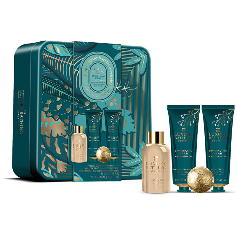 „Luxury Bathing Company“ vonios priežiūros dovanų rinkinys skardinėje (kriaušių ir nektarino žiedų)