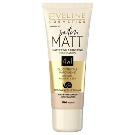 Eveline Cosmetics Satin Matt Matifying & Covering Foundation 4in1 - Skystas makiažas su matiniu efektu 30 ml