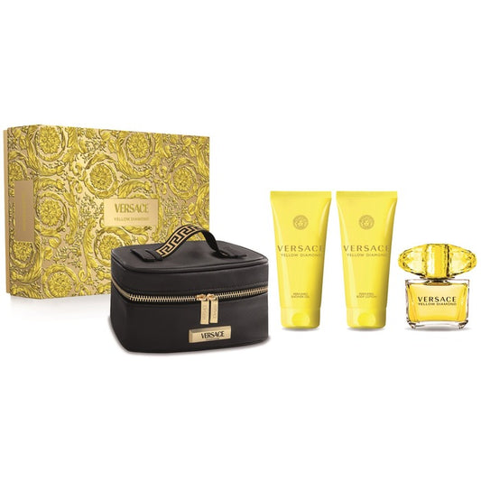Versace Yellow Diamond dovanų rinkinys EDT 90 ml, kūno losjonas 100 ml, dušo želė 100 ml ir  kosmetinė Moterims