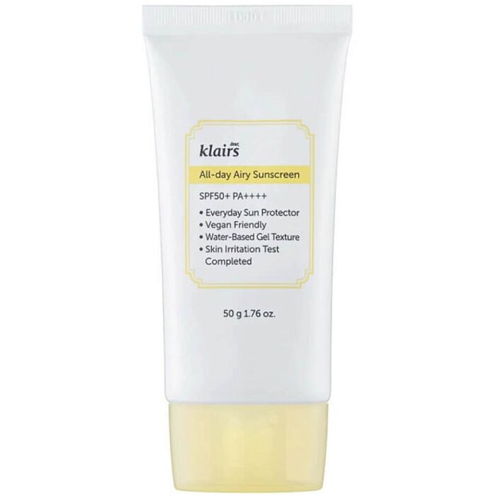 Dear, Klairs Visą dieną veikiantis Airy Sunscreen SPF 50+ PA++++ - Lengvas apsauginis gelis-kremas (50.0g) Moterims
