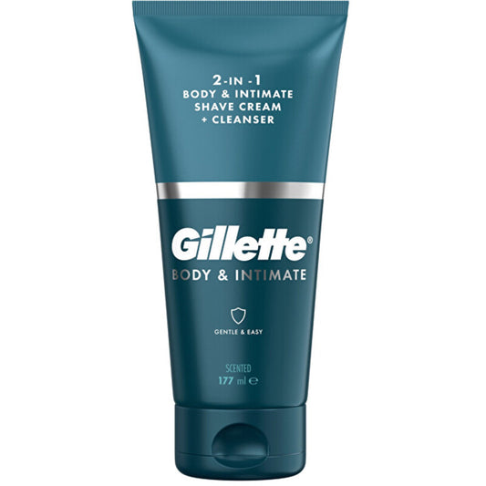 Gillette Taškai & Intymus kūnas & Intymus skutimosi kremas + valiklis – prausimosi emulsija ir skutimosi priemonė 2 viename 177ml