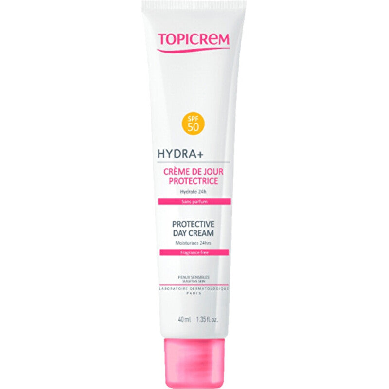 „Topicrem HYDRA+“ apsauginis dieninis kremas su SPF 50 – drėkinamasis dieninis kremas jautriai odai