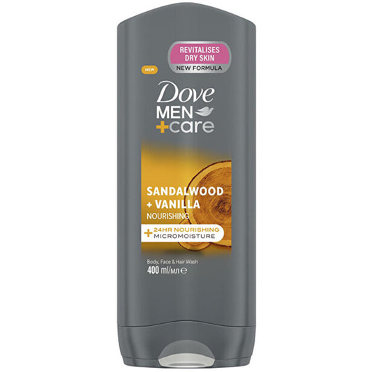 Dove Men+Care Sandalwood & Vanilinis kūnas, veidas ir amp; Hair Wash – maitinamoji dušo želė  400 ml