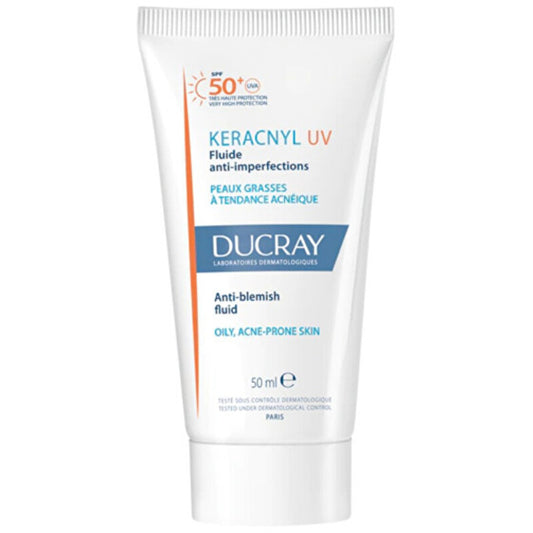 Ducray Keracnyl UV Anti-Blemish Fluid SPF 50+ – apsauginis skystis probleminei odai