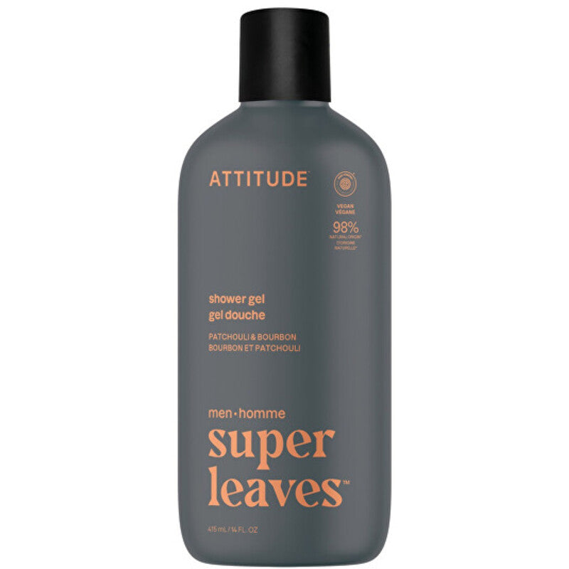 Attitude „Super Leaves“ pačiulių ir burbono dušo želė – vyriškas dušo želė